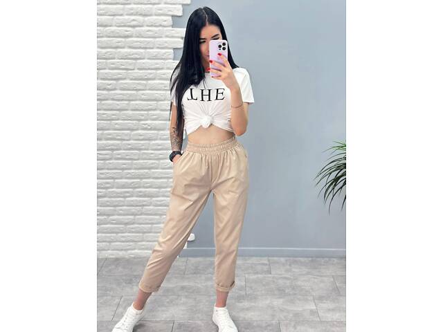 Літні штани з підворотом 'Hunter' оптом | Норма | Розпродаж моделі Бежевий, 46-48 - Фото 2