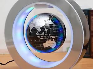 Левитирующий глобус с подсветкой RESTEQ, 10,5 см, вращающийся, цвет металлик, настольный декор, оригинальный