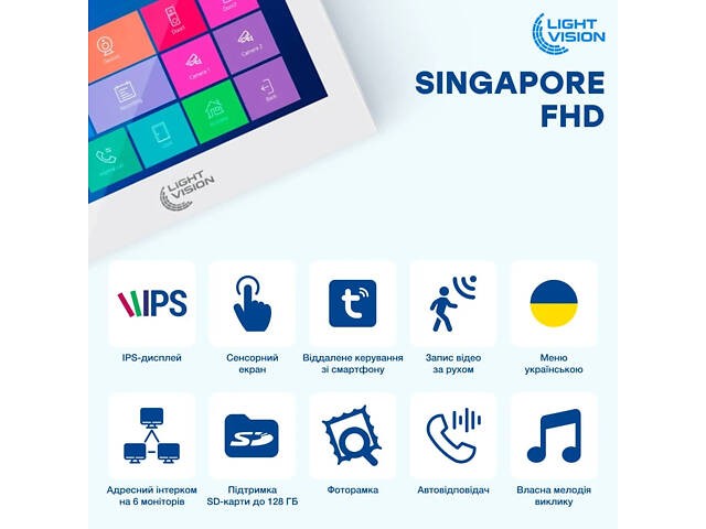 Light Vision SINGAPORE WiFi FHD WHITE (AI) 10' Видеодомофон - Фото 4