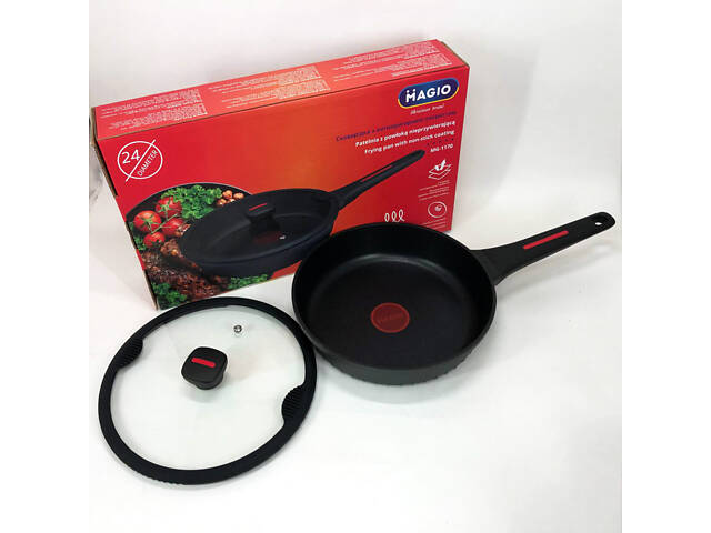 Лита антипригарна сковорода Magio MG-1170 24 см, для індукційної плити, сковорода з індукційним дном - Фото 2
