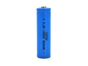 Литий-железо-фосфатный аккумулятор 14500 Lifepo4 Vipow IFR14500 TipTop, 400mAh, 3.2V, Blue Q50/500