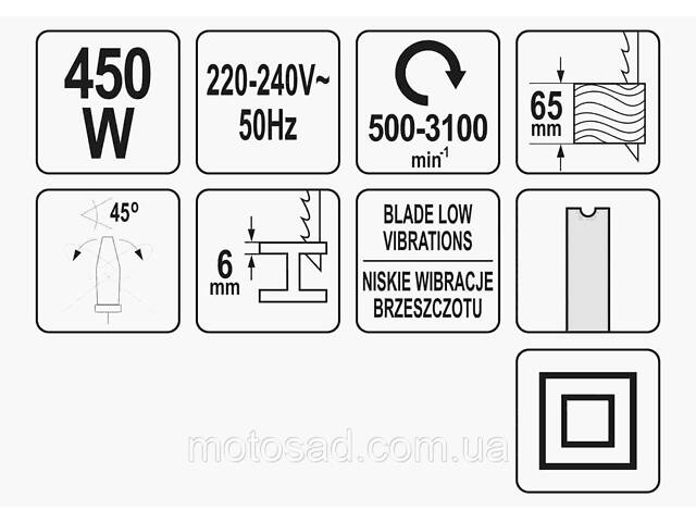 ЛОБЗИК ЕЛЕКТРИЧНИЙ 450 ВТ ТИПУ U маловібраційний YATO YT-82274 , глибина різу метал/дерево- 6/65 мм - Фото 7