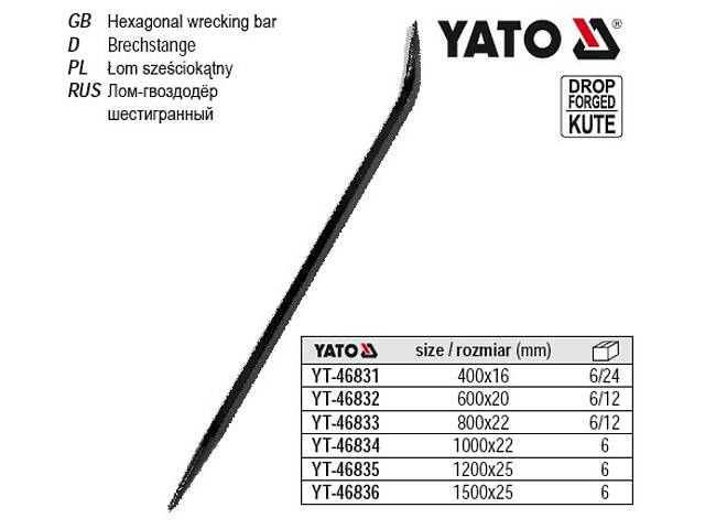 Лом будивельний YATO 6-гранний профиль 400х16 мм YT-46831