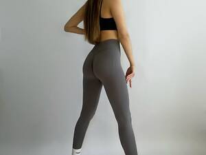 Лосини жіночі, сірі, однотонні, 'Push-up', пушап, широкий пояс, висока посадка