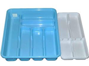 Лоток для столовых приборов, двойной Микси бело-голубой ТМ КОНСЕНСУС