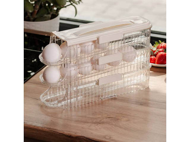 Лоток для яєць у холодильник на 3 яруси 32х10х18.5 см Бежевий HP-27-15 - Фото 2