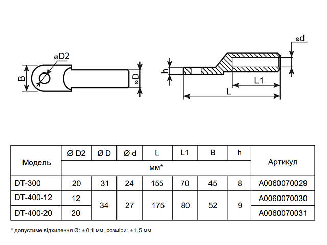 Луджений наконечник 400кв.мм. М12 гільза: 80мм (1шт) [A0060070030] DТ-400-12 АСКО - Фото 3
