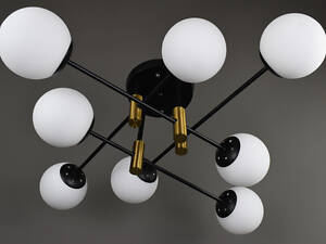 Люстра стельова на 8 лампочок 28253 Чорний, латунь 26х82х82 см.