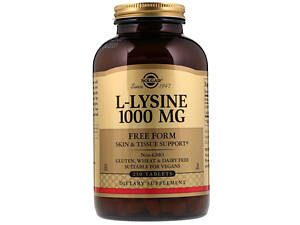 Лизин 1000 мг, L-Lysine, Solgar, 250 таблеток