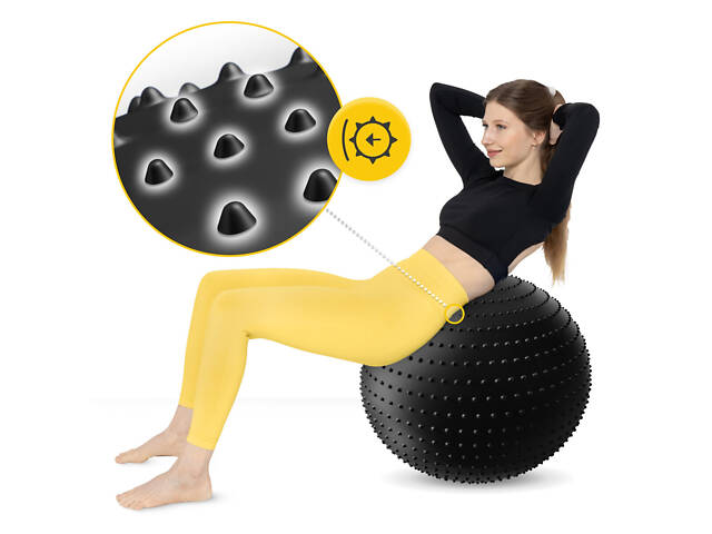 М'яч для фітнесу (фітбол) 4FIZJO 65 см масажний Anti-Burst Black (P-5905973400237) - Фото 5