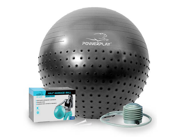 Мяч для фитнеса (фитбол) полумассажный PowerPlay 4003 Ø75 cm Gymball Темно-серый + помпа - Фото 1