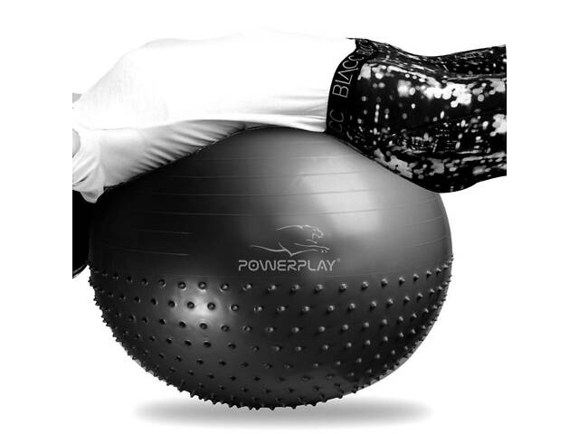 Мяч для фитнеса (фитбол) полумассажный PowerPlay 4003 Ø75 cm Gymball Темно-серый + помпа - Фото 4