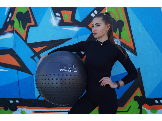 Мяч для фитнеса (фитбол) полумассажный PowerPlay 4003 Ø75 cm Gymball Темно-серый + помпа - Фото 5
