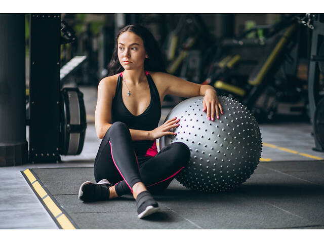 Мяч для фитнеса (фитбол) полумассажный PowerPlay 4003 Ø75 cm Gymball Темно-серый + помпа - Фото 6