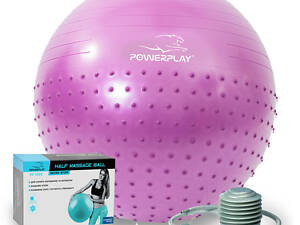М'яч для фітнесу (фітбол) напівмасажний PowerPlay 4003 Ø75 cm Gymball Бузковий + помпа