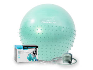 М'яч для фітнесу (фітбол) напівмасажний PowerPlay 4003 Ø65 cm Gymball Зелений + помпа