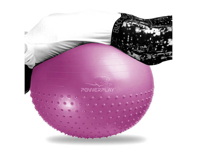 М'яч для фітнесу (фітбол) напівмасажний PowerPlay 4003 Ø75 cm Gymball Бузковий + помпа - Фото 3