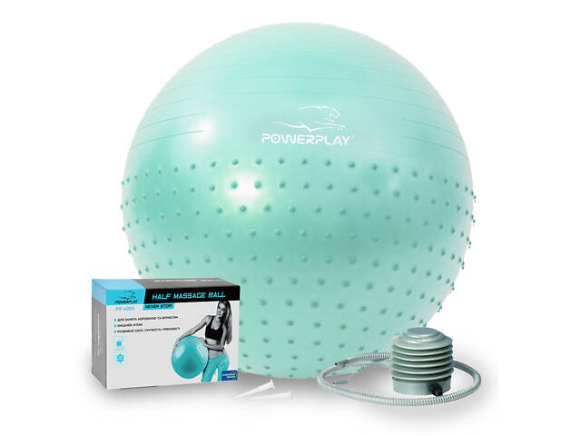 М'яч для фітнесу (фітбол) напівмасажний PowerPlay 4003 Ø65 cm Gymball Зелений + помпа - Фото 1