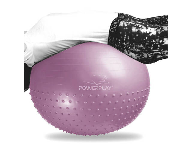 М'яч для фітнесу (фітбол) напівмасажний PowerPlay 4003 Ø65 cm Gymball Ліловий + помпа - Фото 3