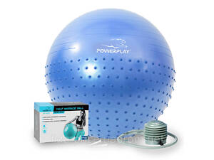 Мяч для фитнеса (фитбол) полумассажный PowerPlay 4003 Ø65 cm Gymball Синий + помпа, Оригинал!