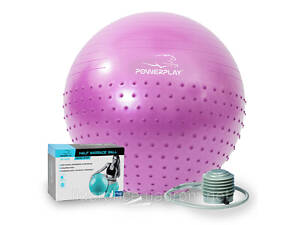 М'яч для фітнесу (фітбол) напівмасажний PowerPlay 4003 Ø75 cm Gymball Бузковий + помпа, Оригінал!