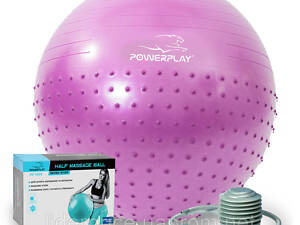 М'яч для фітнесу (фітбол) напівмасажний PowerPlay 4003 Ø75 cm Gymball Бузковий + помпа, Оригінал!