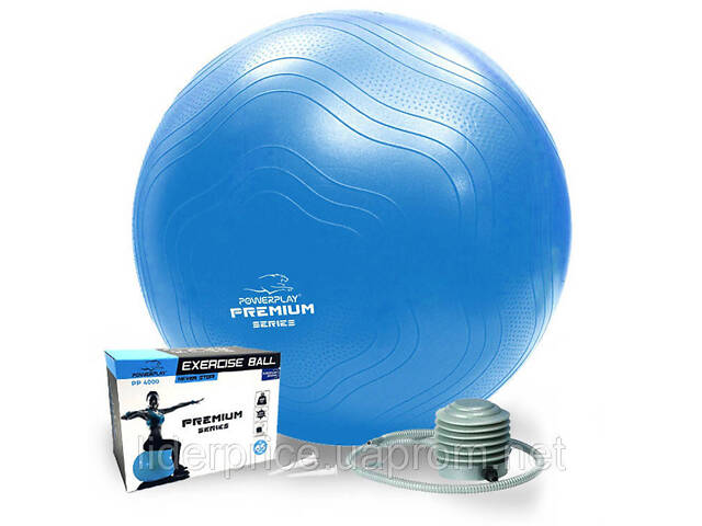 Мяч для фитнеса (фитбол) укрепленный PowerPlay 4000 Ø65 cm Premium Gymball Anti-Burst Синий + помпа, Оригинал! - Фото 1