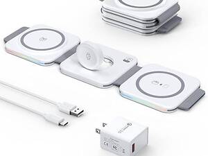 МАГНИТНАЯ СКЛАДНАЯ БЕСПРОВОДНАЯ ЗАРЯДКА MAGSAFE RBG F21 15W 3 В 1 ДЛЯ IPHONE 14-12/APPLE WATCH/AIRPODS