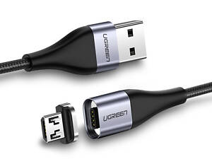 Магнитный кабель Micro USB Ugreen для зарядки и передачи данных 1 м Черный (60207+60209d2)