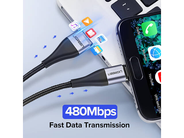 Магнитный кабель Micro USB Ugreen для зарядки и передачи данных 1 м Черный (60207+60209d2) - Фото 4