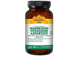Магний и калий аспартат, Magnesium Potassium, Country Life, 180 таблеток