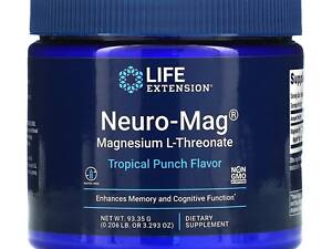 Магній L-Треонат, смак тропічного пуншу, Neuro-Mag, Life Extension, 93,35 г (3,293 унції)