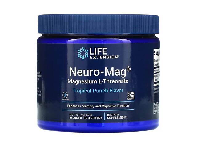 Магній L-Треонат, смак тропічного пуншу, Neuro-Mag, Life Extension, 93,35 г (3,293 унції) - Фото 1