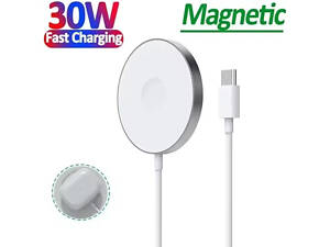 Магнітний бездротовий зарядний пристрій 30W для iPhone, AirPods і Android ґаджетів