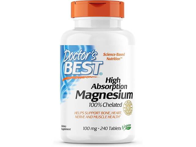Магній хелат Doctor's Best High Absorption Magnesium 100% Chelated 100 mg 240 Tablets - Фото 1