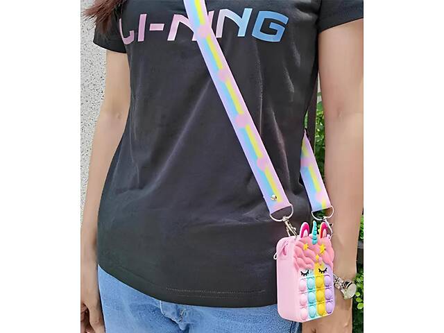 Маленькая сумка Поп Ит Единорог RESTEQ 8×4×13 см — антистресс Pop it сумка для детей и подростков - Фото 3