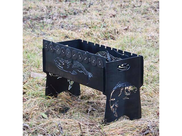 Мангал автоматичний на 10 шампурів із гравіюванням — Риба - Фото 1