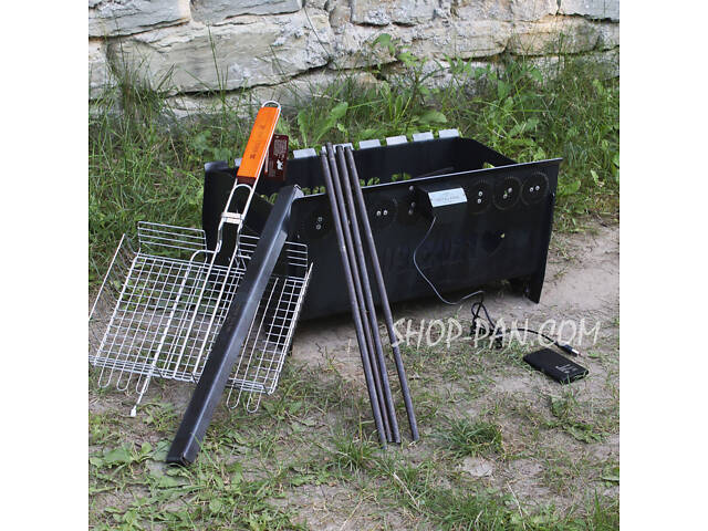Мангал на довгих ніжках із гравіюванням із вбудованою шашличницею та мотором на 8 шампурів 3 мм - Фото 6