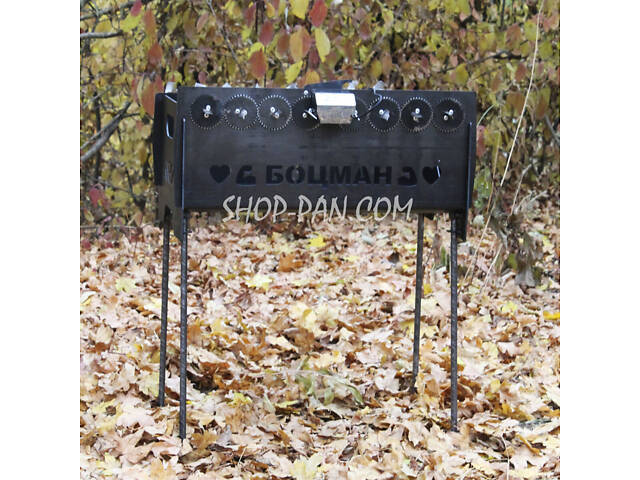 Мангал на довгих ніжках із гравіюванням із вбудованою шашличницею та мотором на 8 шампурів 3 мм - Фото 7