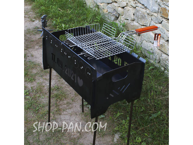 Мангал на довгих ніжках із вбудованою шашличницею та мотором на 6 шампурів 2 мм - Фото 1