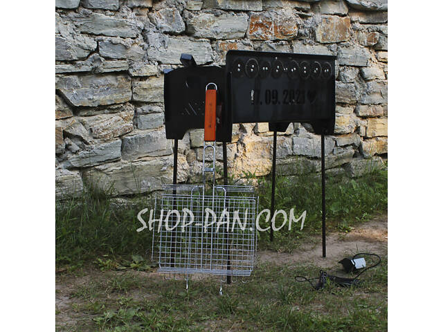 Мангал на довгих ніжках із вбудованою шашличницею та мотором на 6 шампурів 2 мм - Фото 6