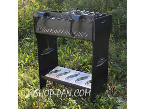 Мангал розбірний високий із вбудованою шашличницею і мотором на 12 шампурів