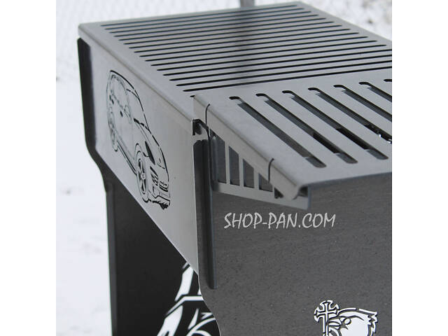 Мангал розбірний високий на 10 шампурів із підставкою для дров та індивідуальним гравіюванням — Герб - Фото 4