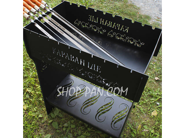 Мангал розбірний високий на 10 шампурів із підставкою для дров та індивідуальним гравіюванням — Герб - Фото 7