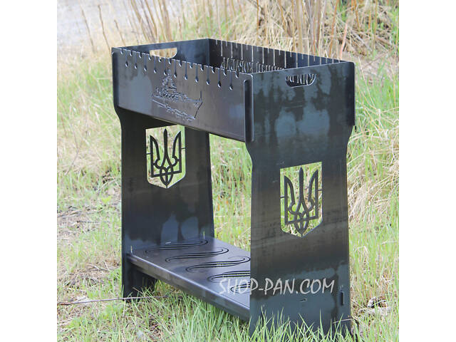 Мангал розбірний високий на 12 шампурів із підставкою для дров та індивідуальним гравіюванням — російський військовий до - Фото 1