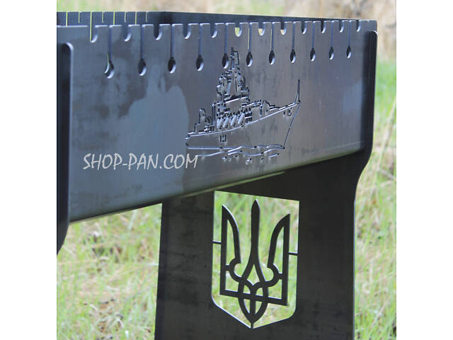 Мангал розбірний високий на 12 шампурів із підставкою для дров та індивідуальним гравіюванням — російський військовий до - Фото 3