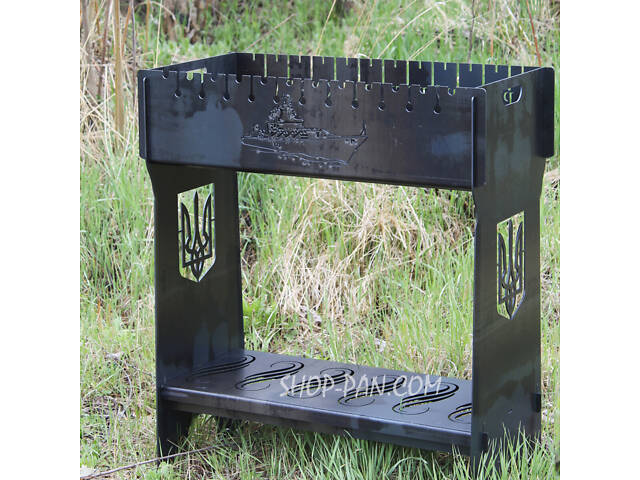 Мангал розбірний високий на 12 шампурів із підставкою для дров та індивідуальним гравіюванням — російський військовий до - Фото 4