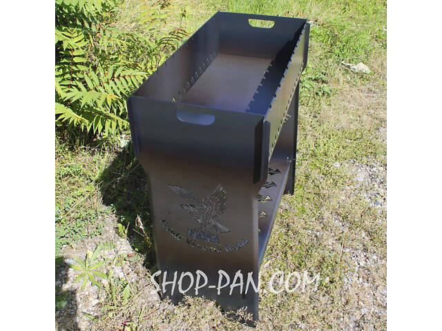 Мангал розбірний високий на 14 шампурів із підставкою для дров та індивідуальним гравіюванням - Фото 1