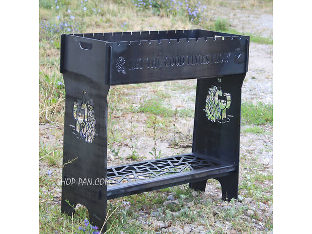 Мангал розбірний високий на 14 шампурів із підставкою для дров та індивідуальним гравіюванням — Виноград - Фото 1