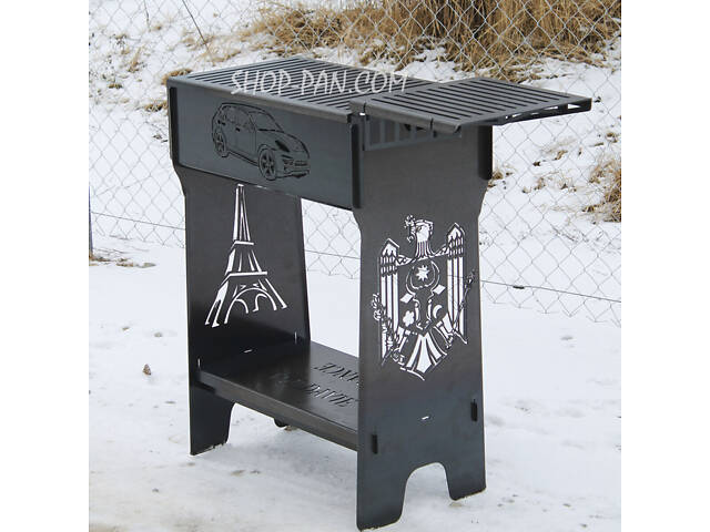 Мангал розбірний високий на 16 шампурів із підставкою для дров та індивідуальним гравіюванням - Фото 4